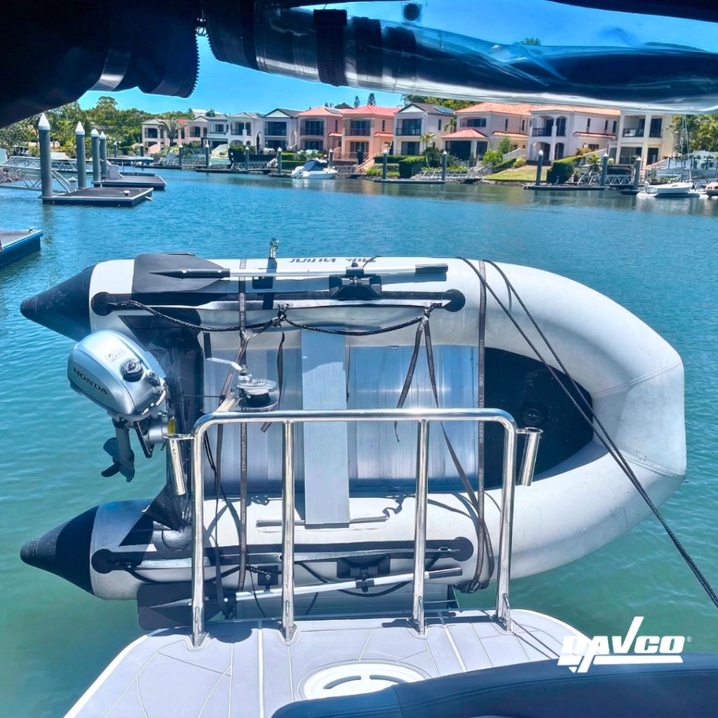 Close-up of the high-quality marine-grade 316 stainless steel components on the Aquatenderdeck.